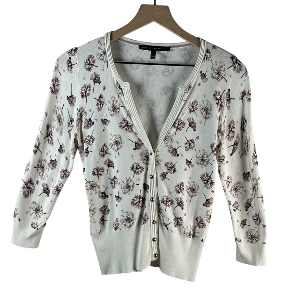 White House Black Market – Women’s White Floral Button-Down Cardigan – Size XS